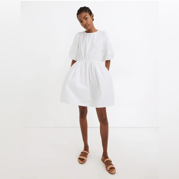 Madewell Dresses & Skirts - Madewell Poplin Crewneck Bubble-Sleeve Mini Dress |Size 10 | White | 100% Cotton